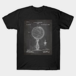 Atlas Globe Map Patent - World Traveler Teacher Classroom Art - Black Chalkboard T-Shirt